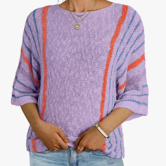 *SALE*  NWOT! Boho Purple Striped Knit Sweater - Picture 1 of 4